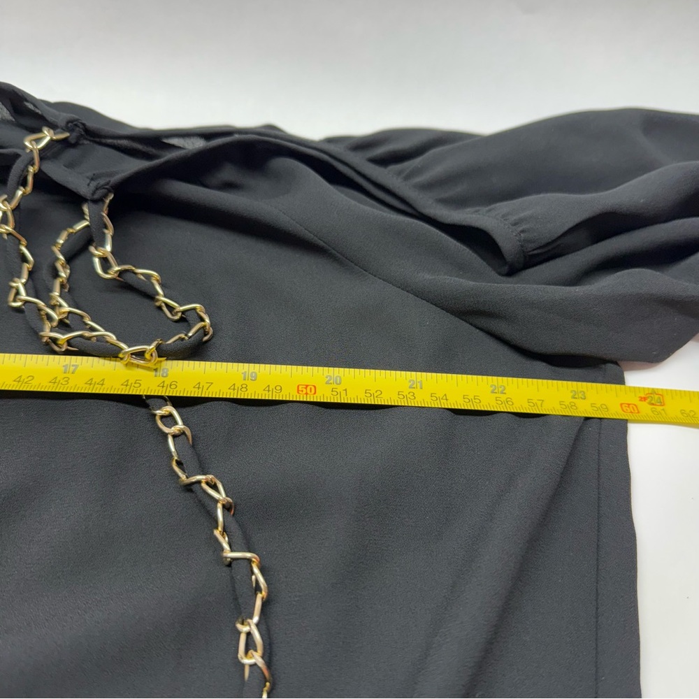 INC Black Off Shoulder Blouse with Gold Metallic Chain Embellishment - Picture 12 of 13